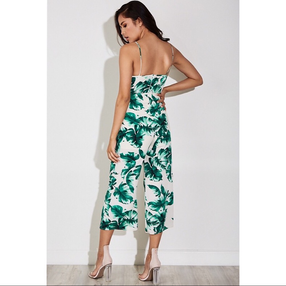 Tropical Print Palm Leaf Cut Out Jumpsuit - Picture 4 of 4